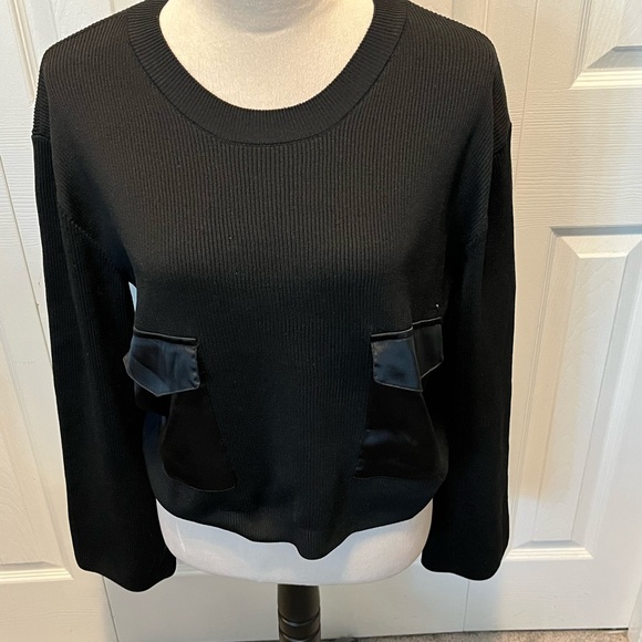 Anthropology size S Black Sweater with Satin Pockets - Picture 2 of 16